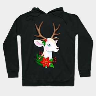 White Christmas Reindeer with Brown Antlers Hoodie